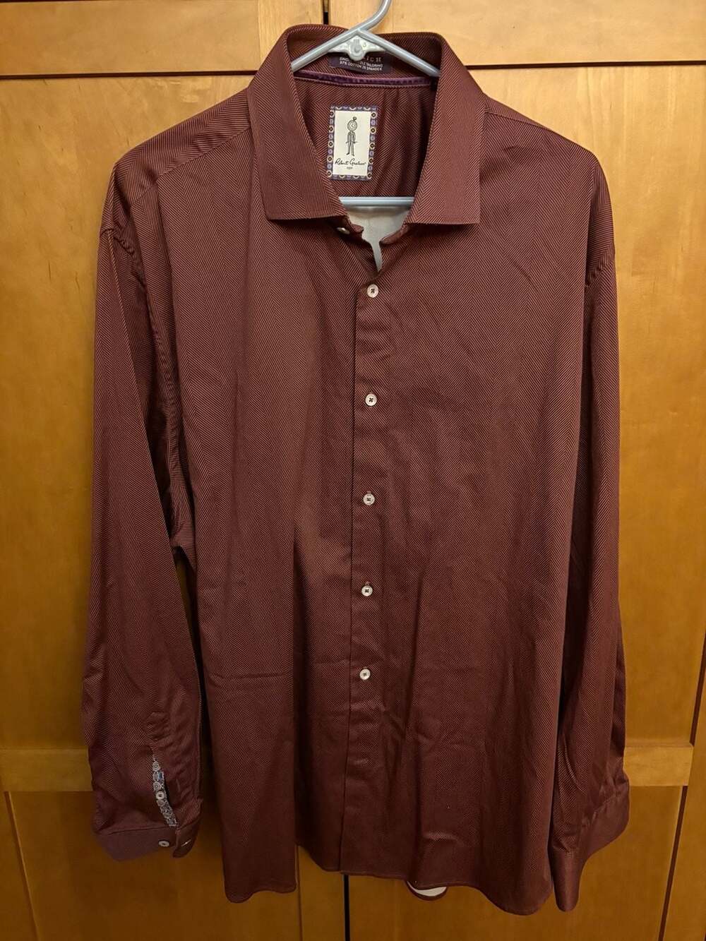 Robert Graham Tailored Fit Chevron Print Stretch Dress Shirt - Men's XXL 18.5
